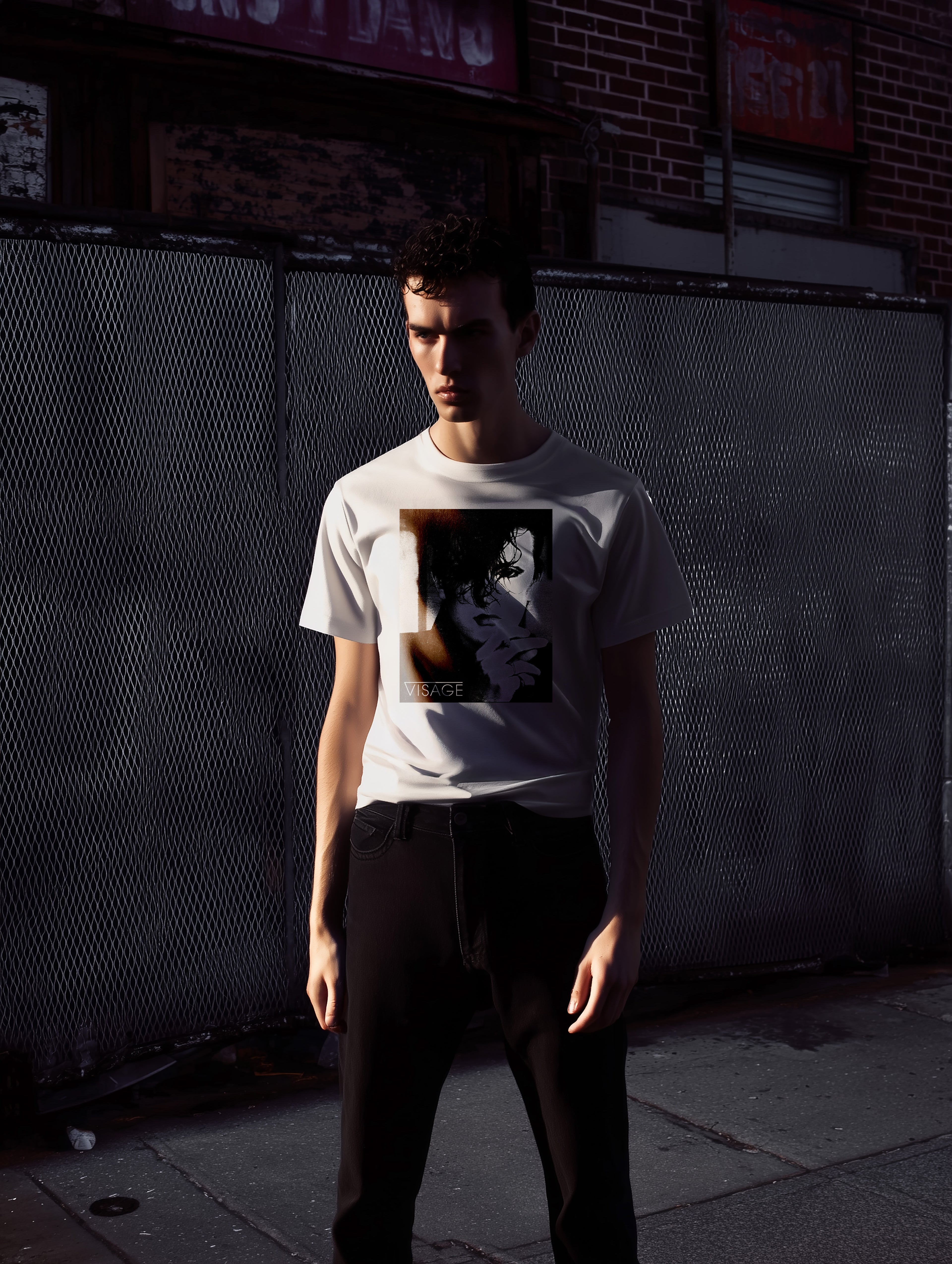 Visage Shadow Portrait Graphic T-Shirt | Comfort Colors 1717 White Unisex Vintage Style Tee