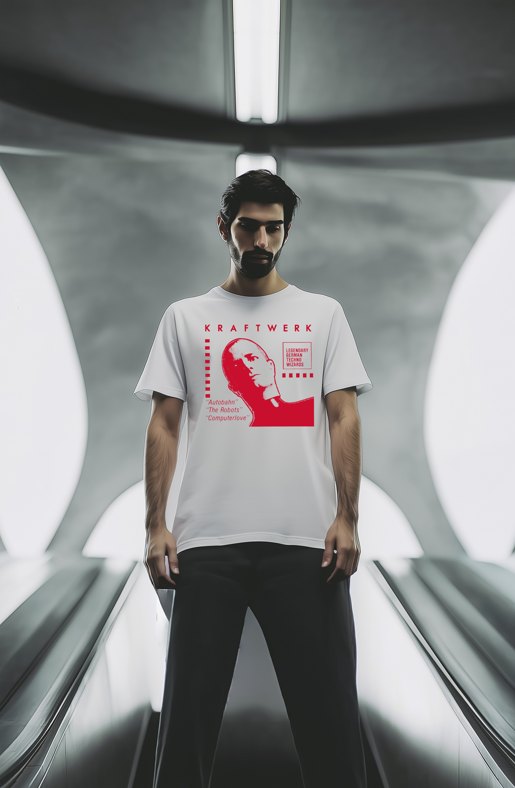 Kraftwerk Archive Flyer Tee — Comfort Colors 1717 (White / Red Print)