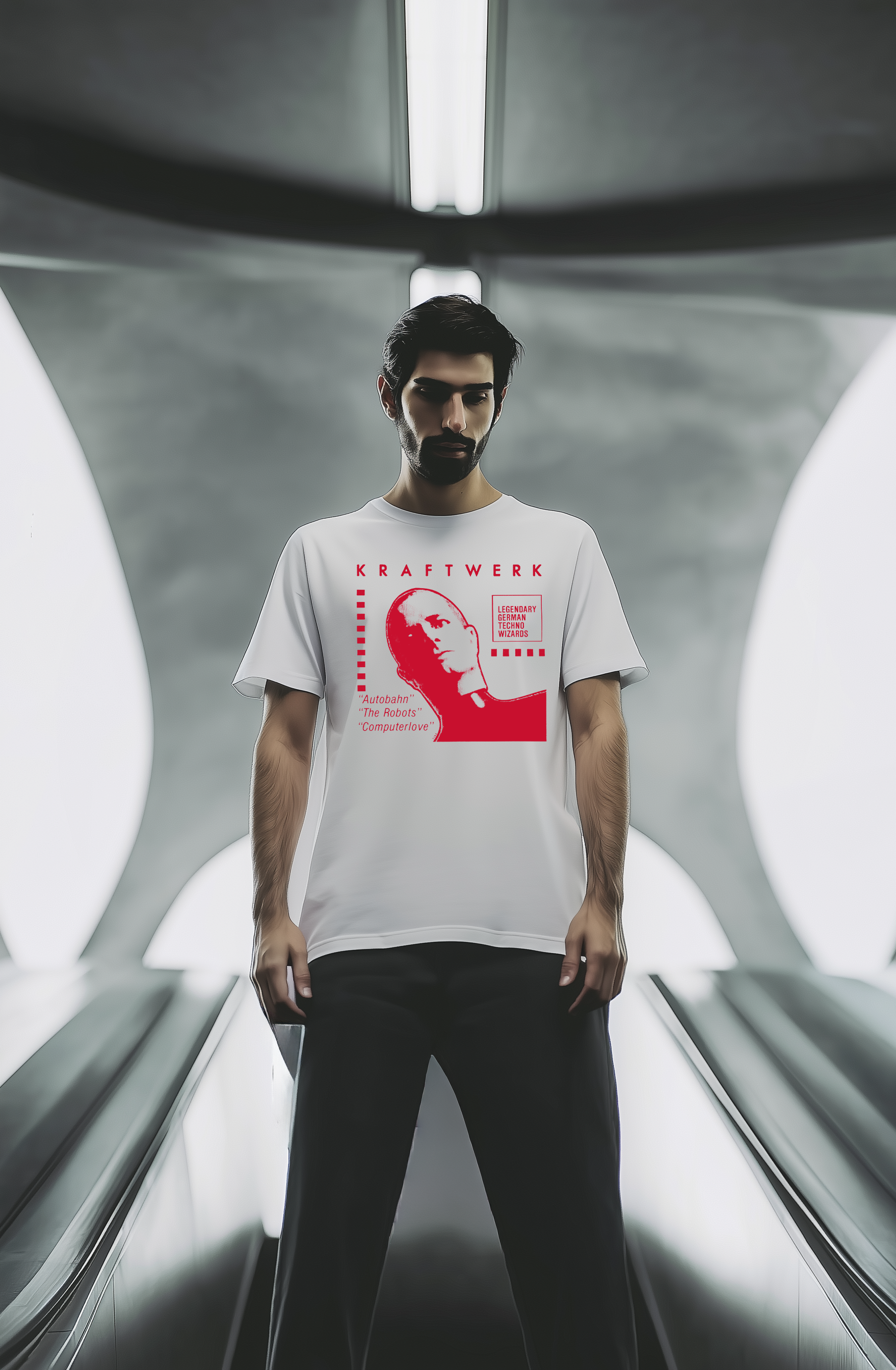 Kraftwerk Archive Flyer Tee — Comfort Colors 1717 (White / Red Print)