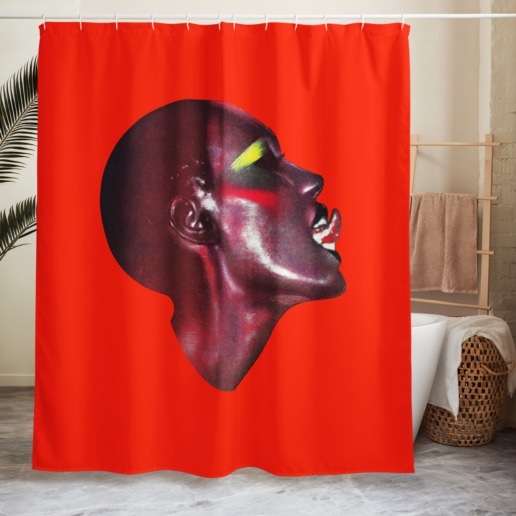 Grace Jones Icon Shower Curtain – Cult New Wave Bathroom Art – Red Statement Decor