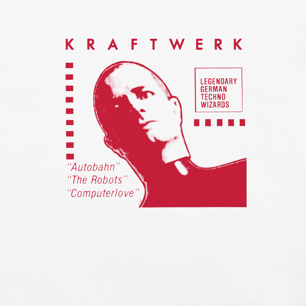 Kraftwerk Archive Flyer Tee — Comfort Colors 1717 (White / Red Print)