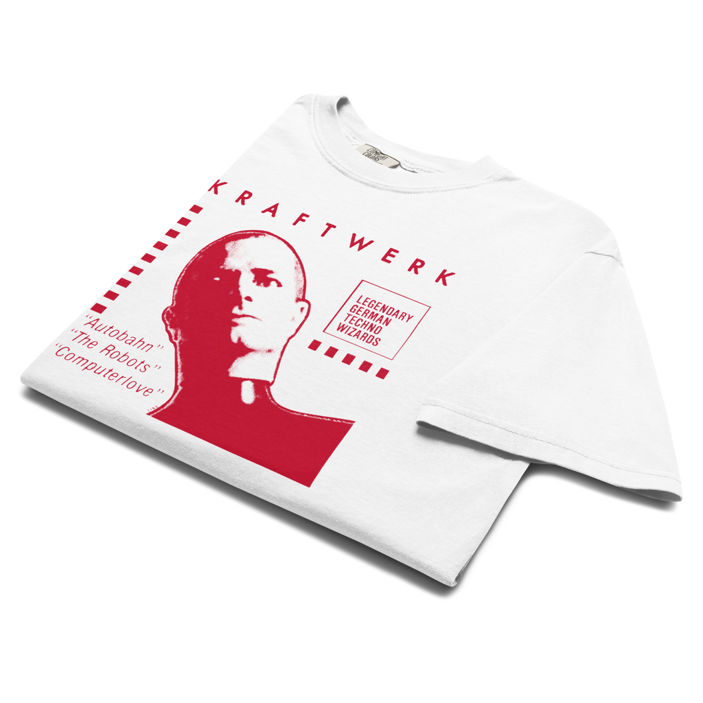 Kraftwerk Archive Flyer Tee — Comfort Colors 1717 (White / Red Print)