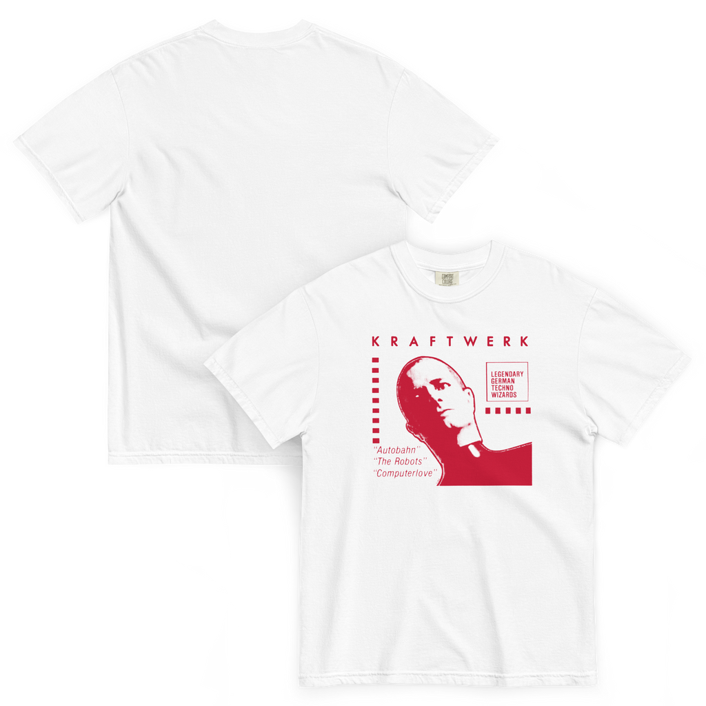 Kraftwerk Archive Flyer Tee — Comfort Colors 1717 (White / Red Print)